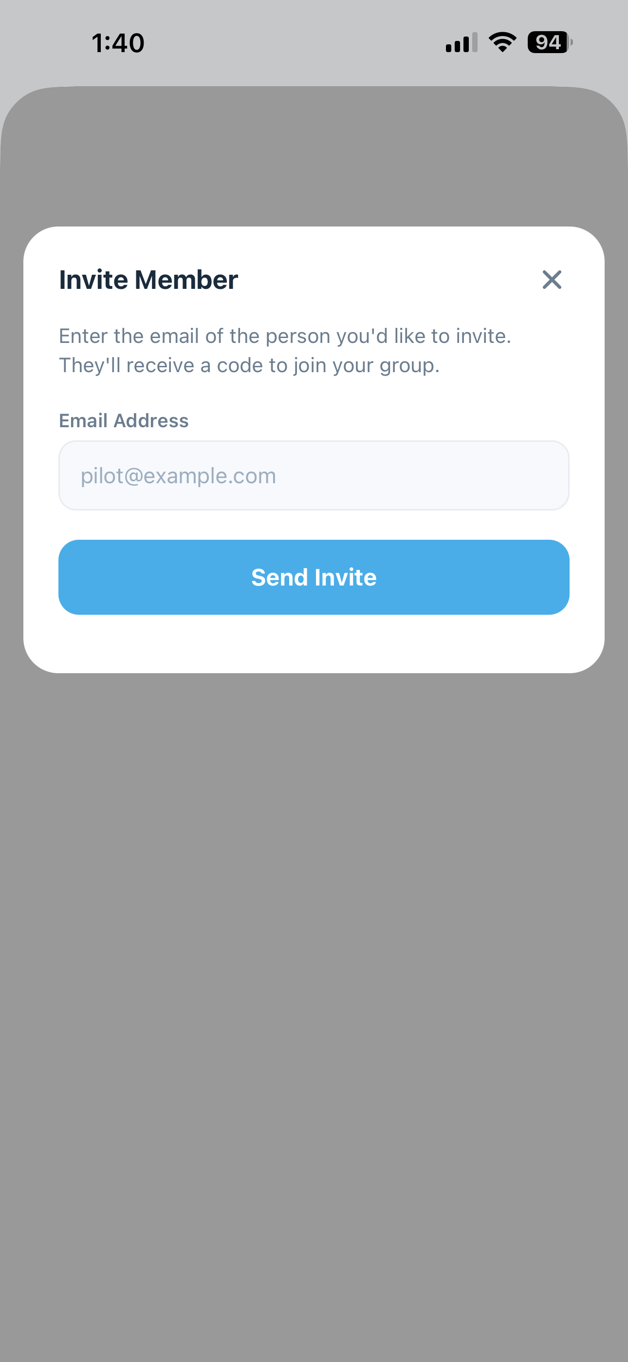 Invite member modal