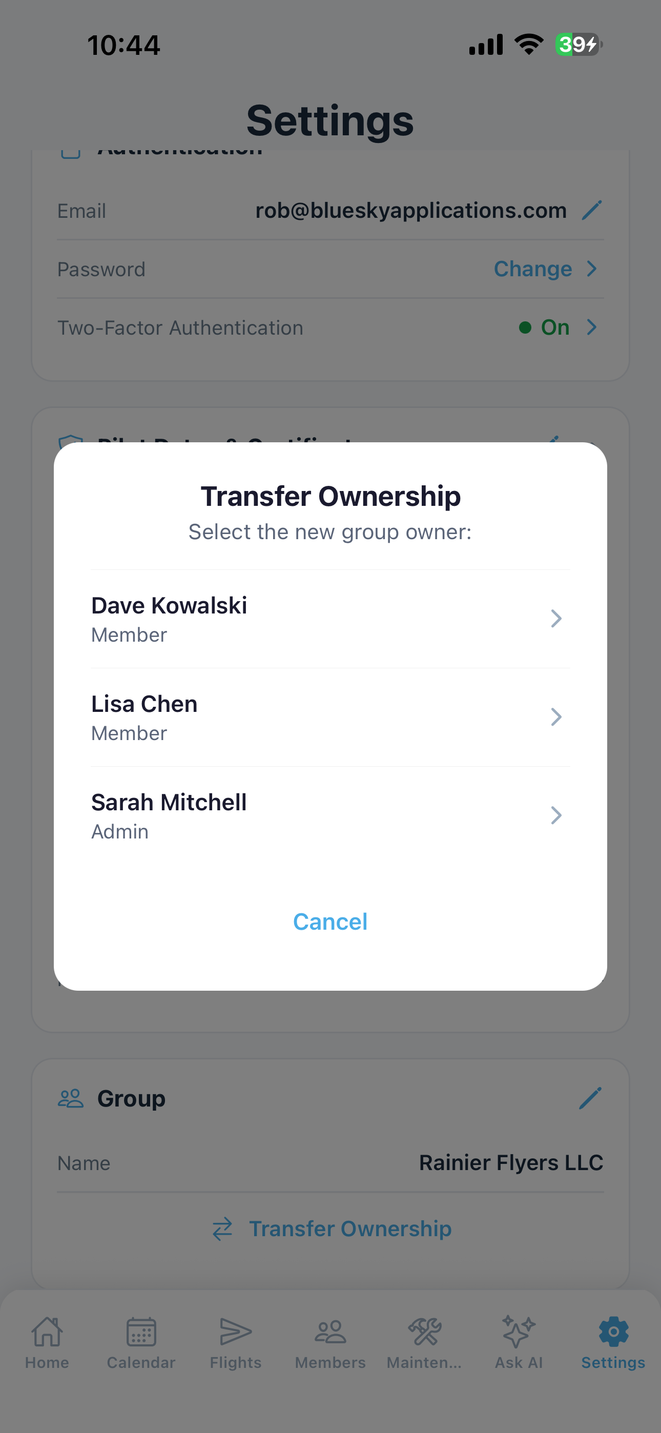 Transfer Ownership confirmation
